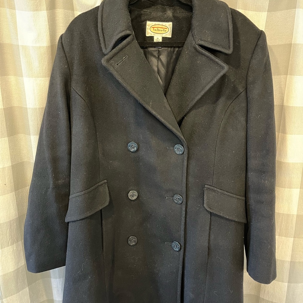 Talbots Black Wool Double-Breasted Pea Coat